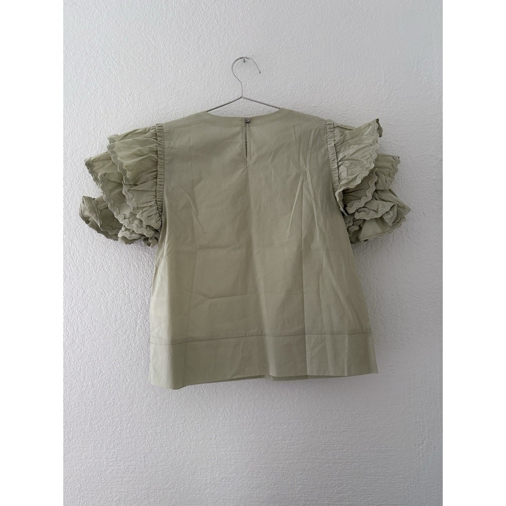 Harshman Mint Juliette Ruffled Cotton Blouse Crewneck Short Sleeve Size XS - Picture 11 of 14